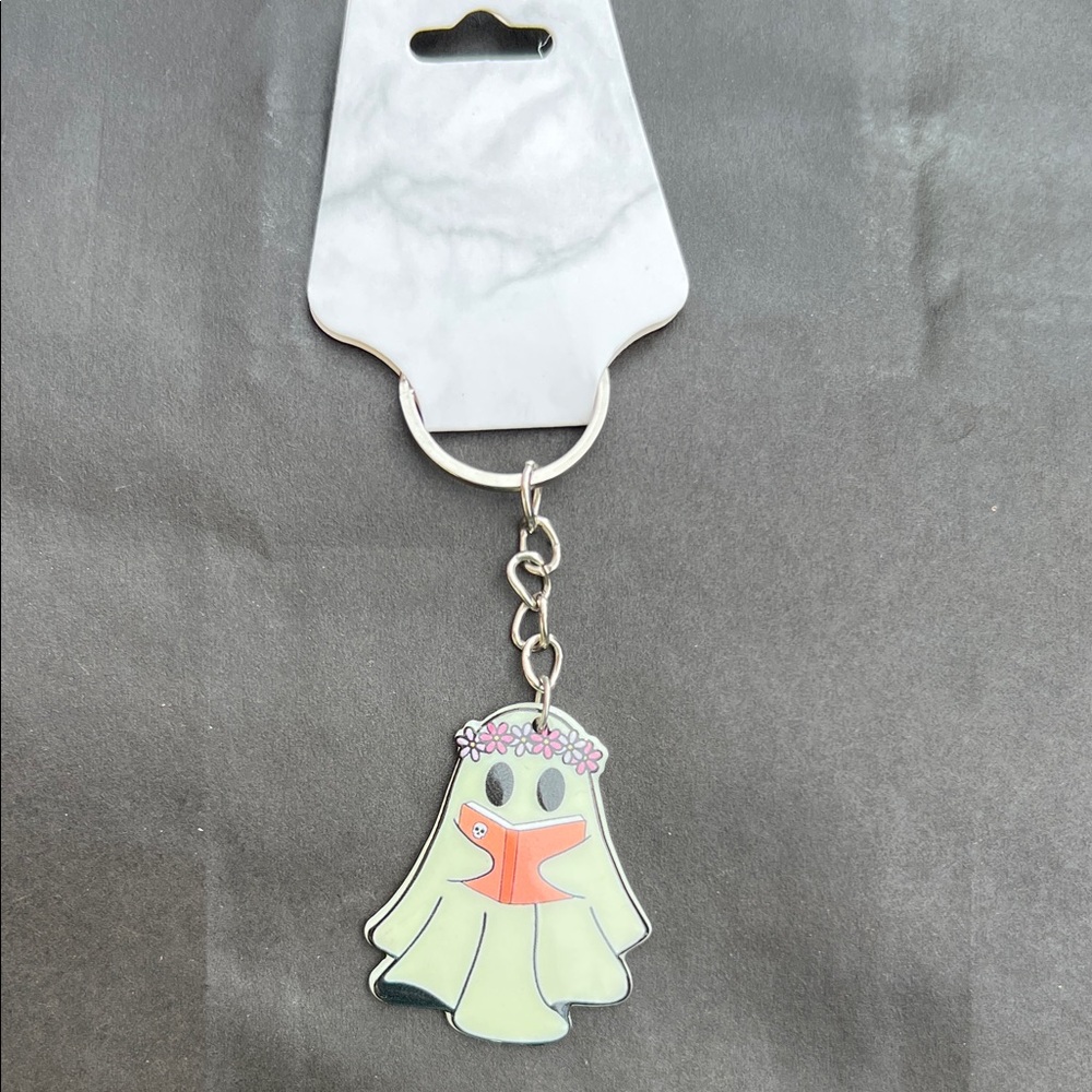 Cute Ghost Keychain with Flower Crown